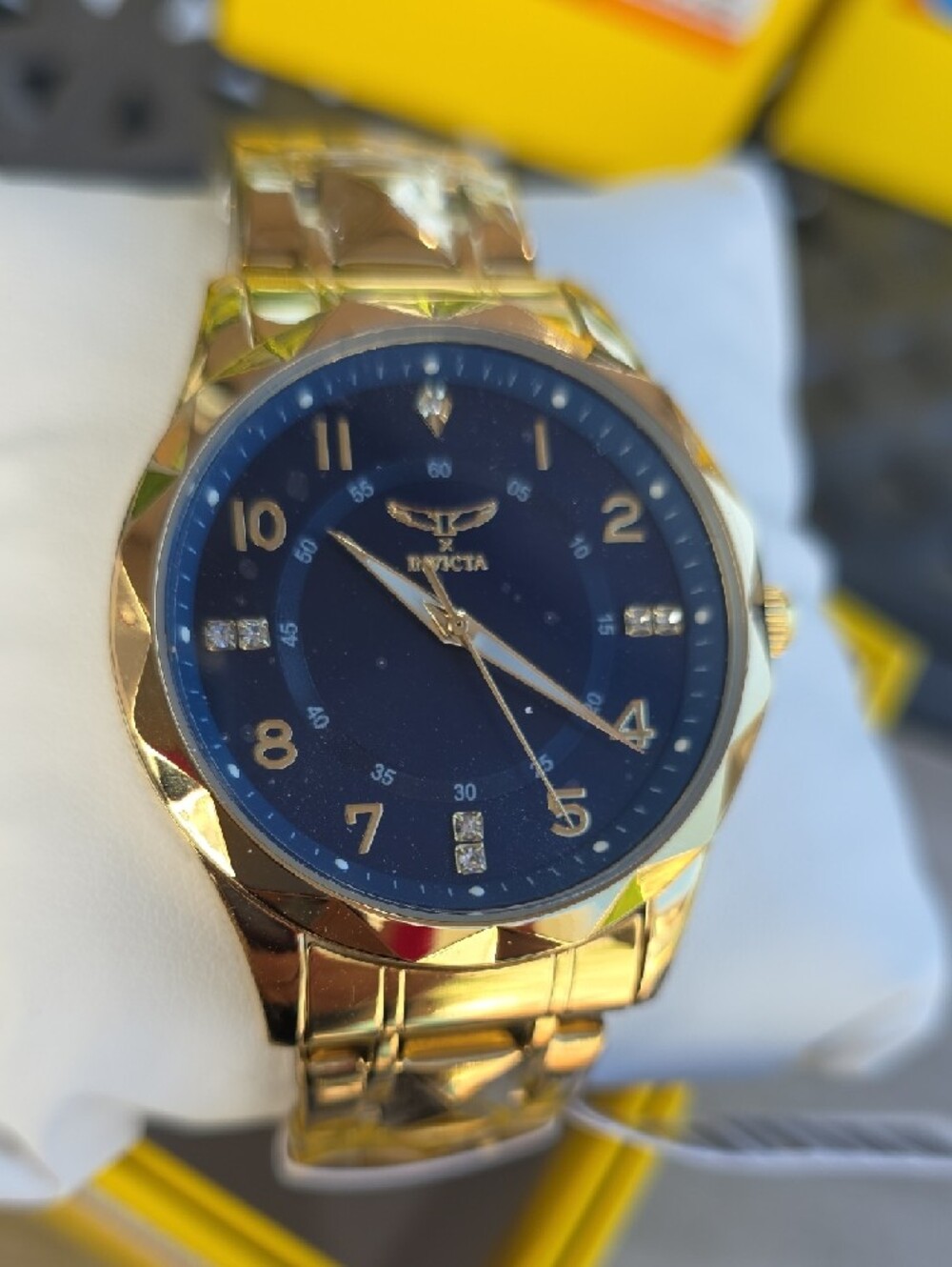 133.  Invicta Specialty I by Invicta Gold and Blue Crystal Accent Men's Watch